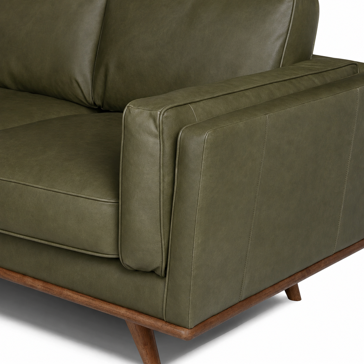 Olive Green Upholstered L Shaped Sectional Sofa with Wood Legs