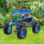 Costway Garden Cart Rolling Work Seat W/ Tool Tray Basket Green