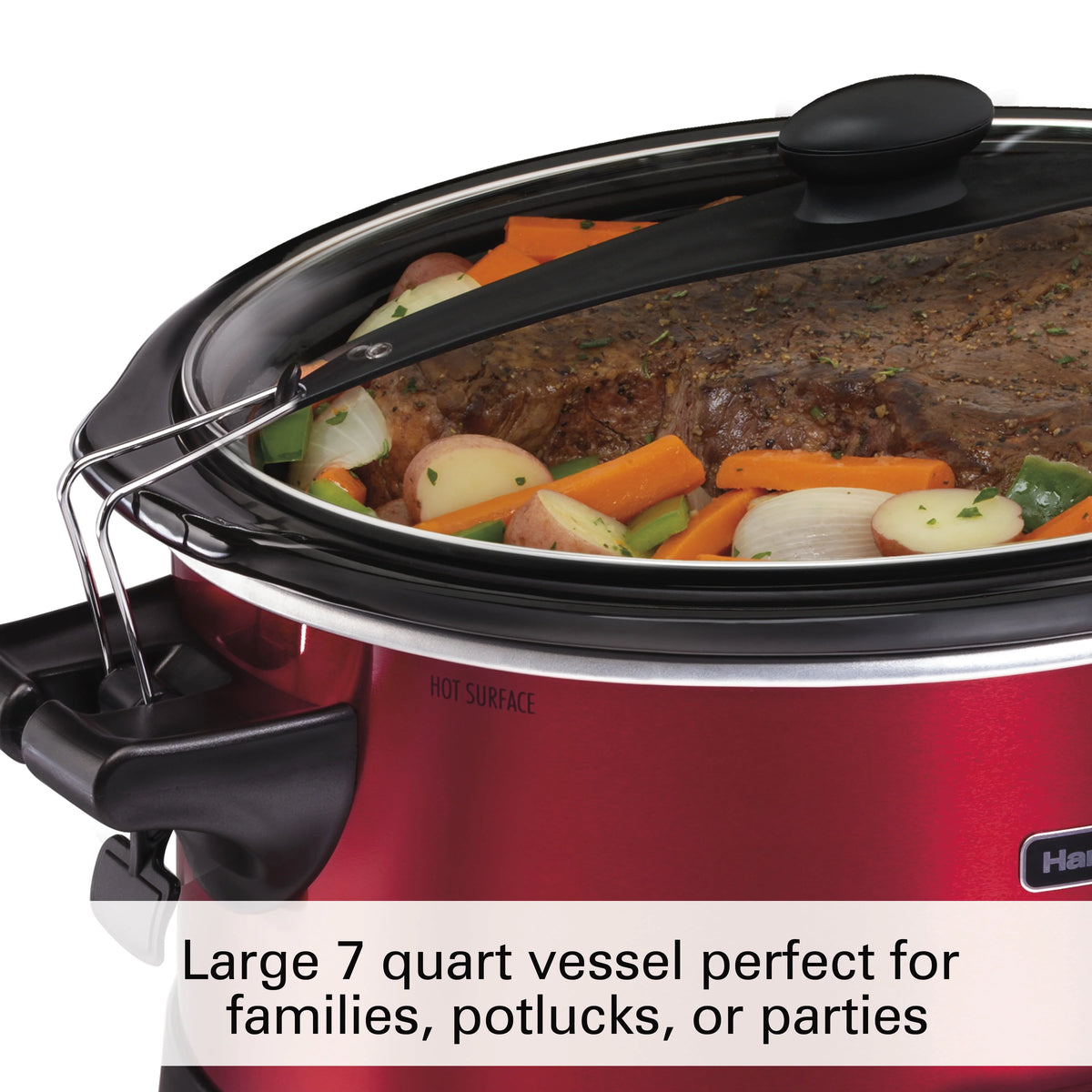Hamilton Beach Stay or Go Programmable Slow Cooker with Party Dipper, 7 Quart Capacity, Removable Crock, Red, 33478