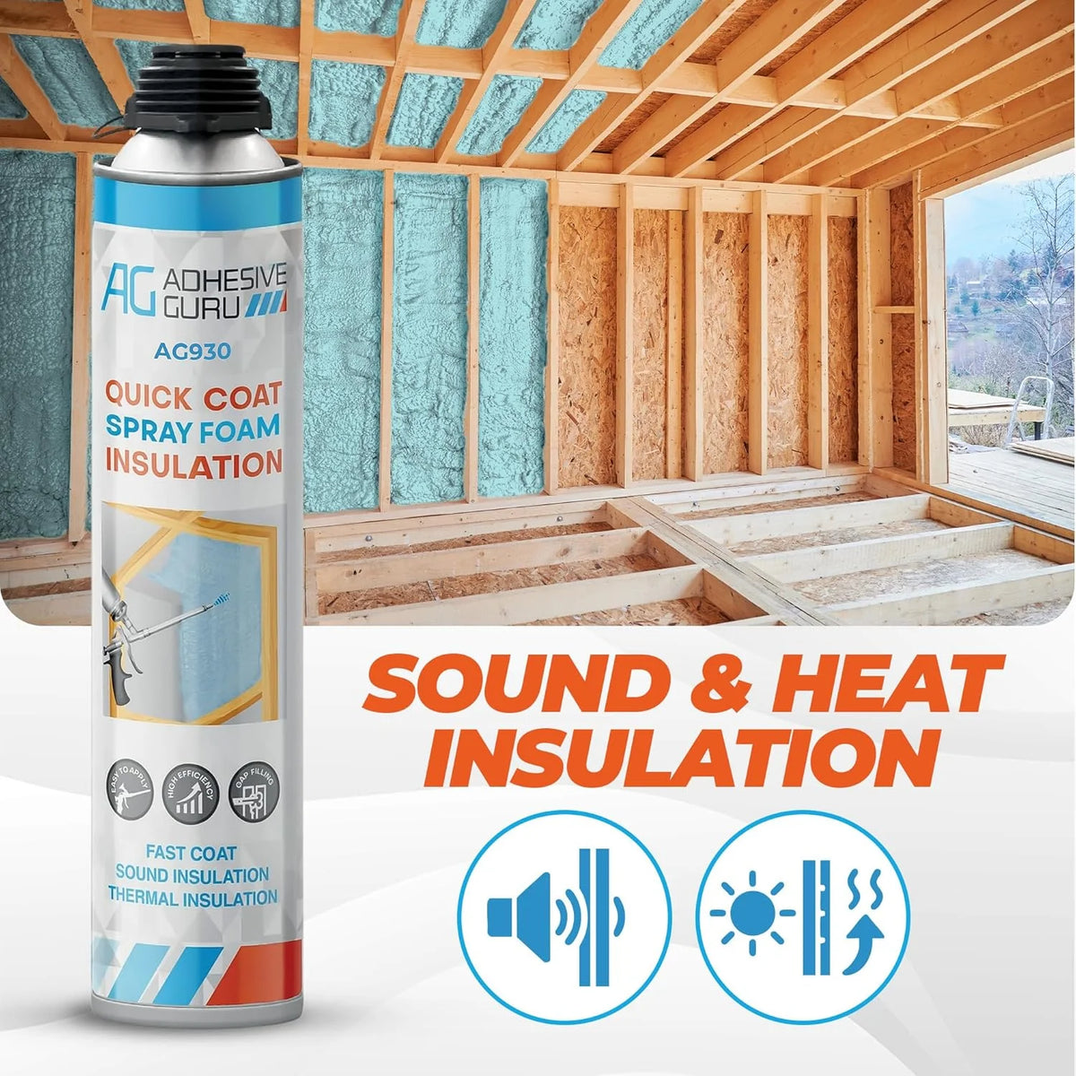 Adhesive Guru Spray Foam Insulation Kit (18 x 32.80 oz/930 Gr - 360 Board Feet), Self - Expanding Adhesive Foam