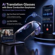 NEWVERTEX  Smart AI Translator Glasses - Real-Time Simultaneous Interpretation, Open-Ear Bone Conduction Audio