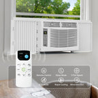 Philodeco 6000 BTU Window Air Conditioner Cool to 250 Sq Ft Intelligent, LED, Remote Control, Easy to Clean Filter