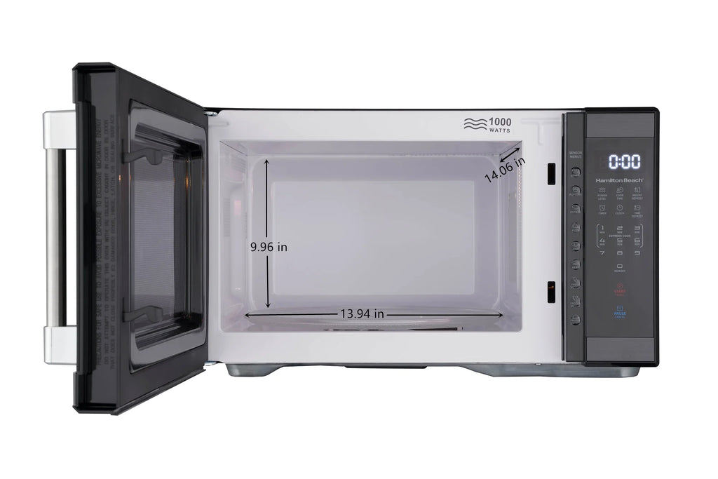 Hamilton Beach 1.1 Cu. Ft. Countertop Microwave Oven, 1000 Watts, White Stainless Steel