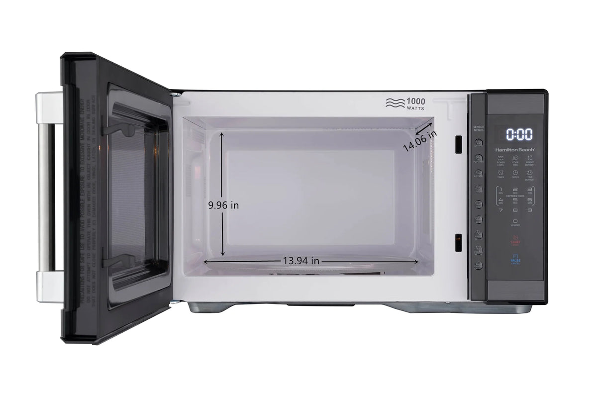 Hamilton Beach 1.1 Cu. Ft. Countertop Microwave Oven, 1000 Watts, White Stainless Steel