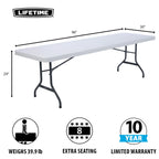 Lifetime Combo Set of (4) 8 - Foot Rectangle Folding Tables & (32) Chairs, Indoor/Outdoor Use, White (80147)