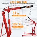 GARVEE 2 Ton Folding Hydraulic Engine Hoist with Lever, Folding Engine Shop Crane Hoist Lift, Heavy Cherry Picker