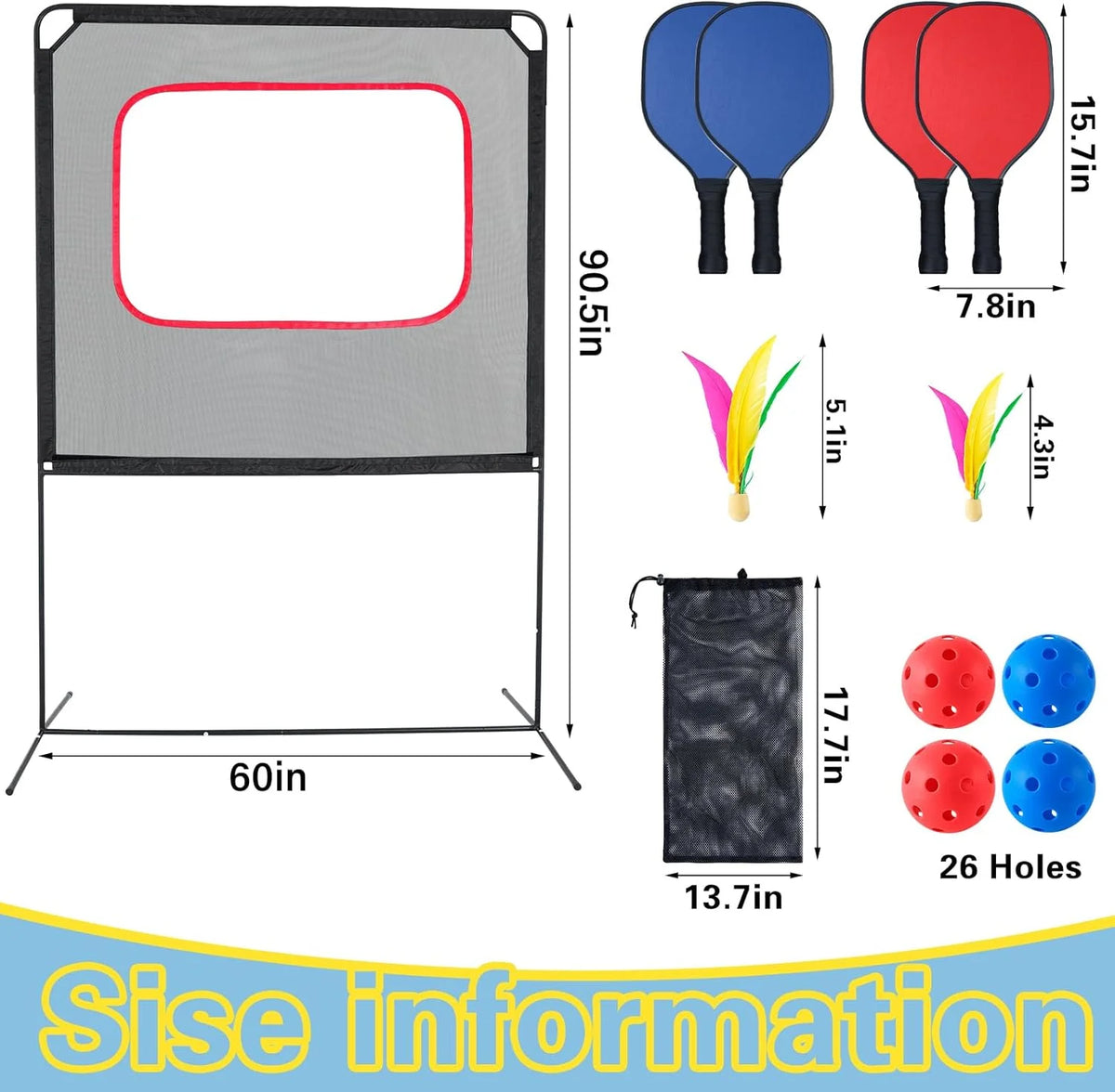 Slsy Portable Pickleball with Net, A Racket Game That Combines Pickleball, Badminton, Jianzi, and Tennis, Backyard Games Sport Outdoor Indoor, Fun Games for Kids & Adults