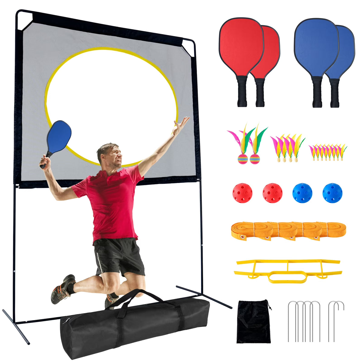 Slsy Portable Pickleball with Net, A Racket Game That Combines Pickleball, Badminton, Jianzi, and Tennis, Backyard Games Sport Outdoor Indoor, Fun Games for Kids & Adults
