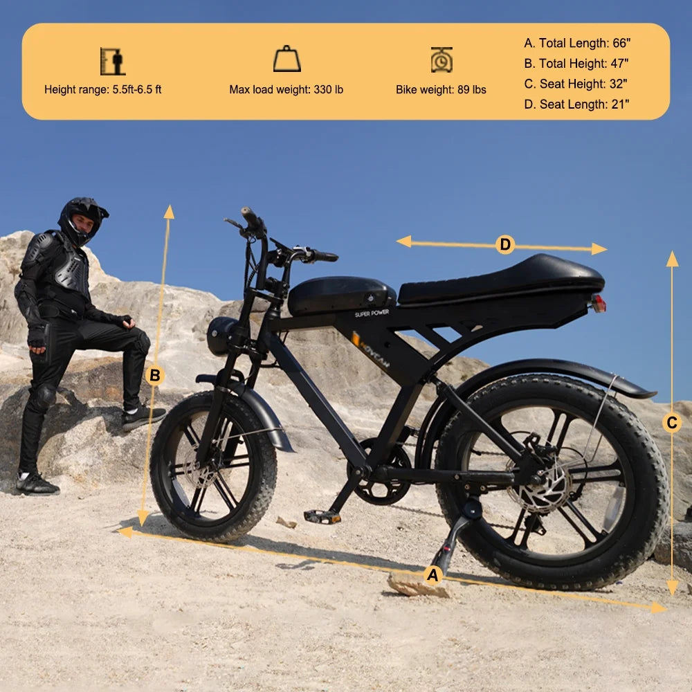 Movcan V30 Electric Bike for Adult, 1000W 20" Fat Tire 48V 15.6AH Removable Battery, 28MPH 7 - Speed Disc Brake Off