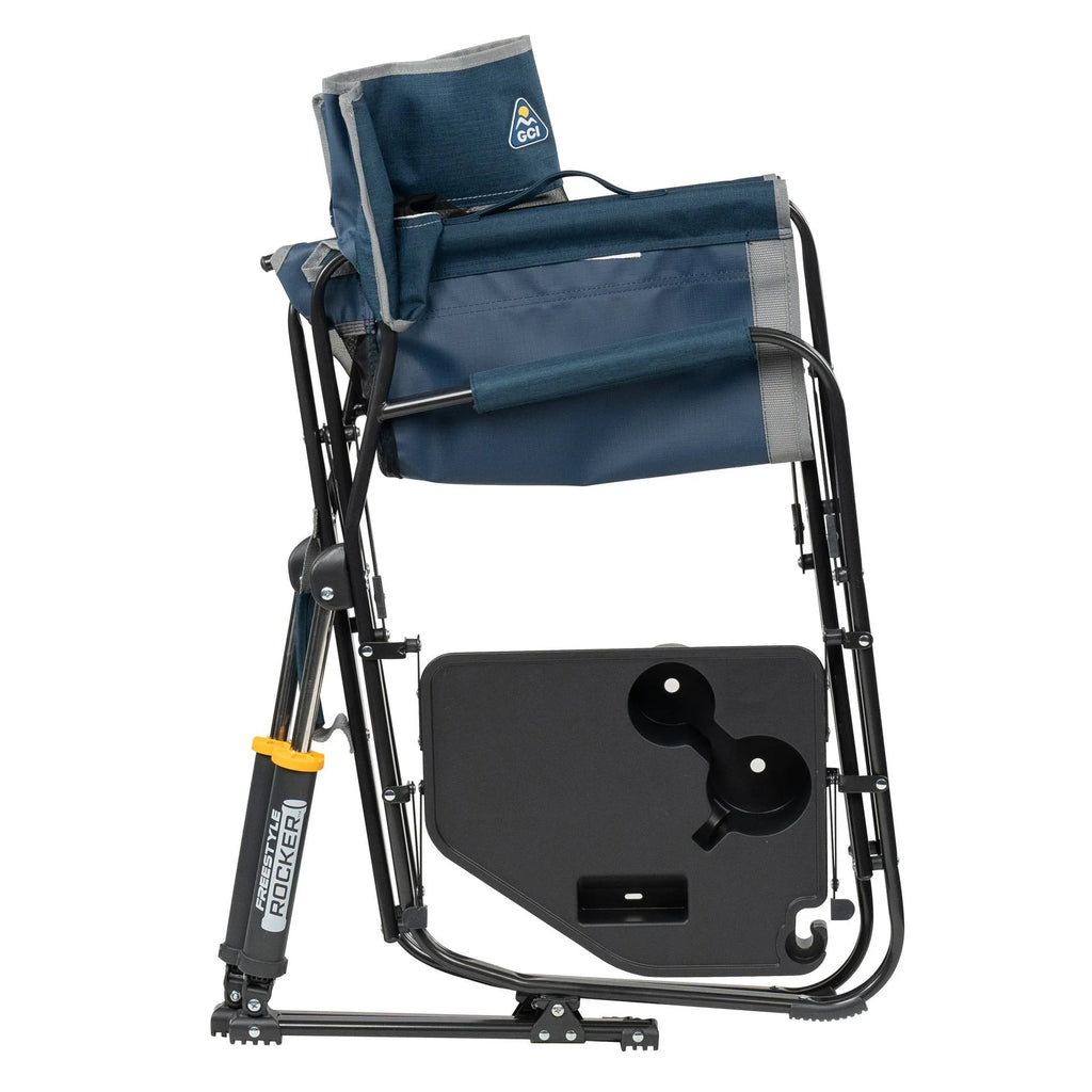 GCI Outdoor Freestyle Rocker with Side Table Foldable Rocking Camp Chair, Heathered Pewter