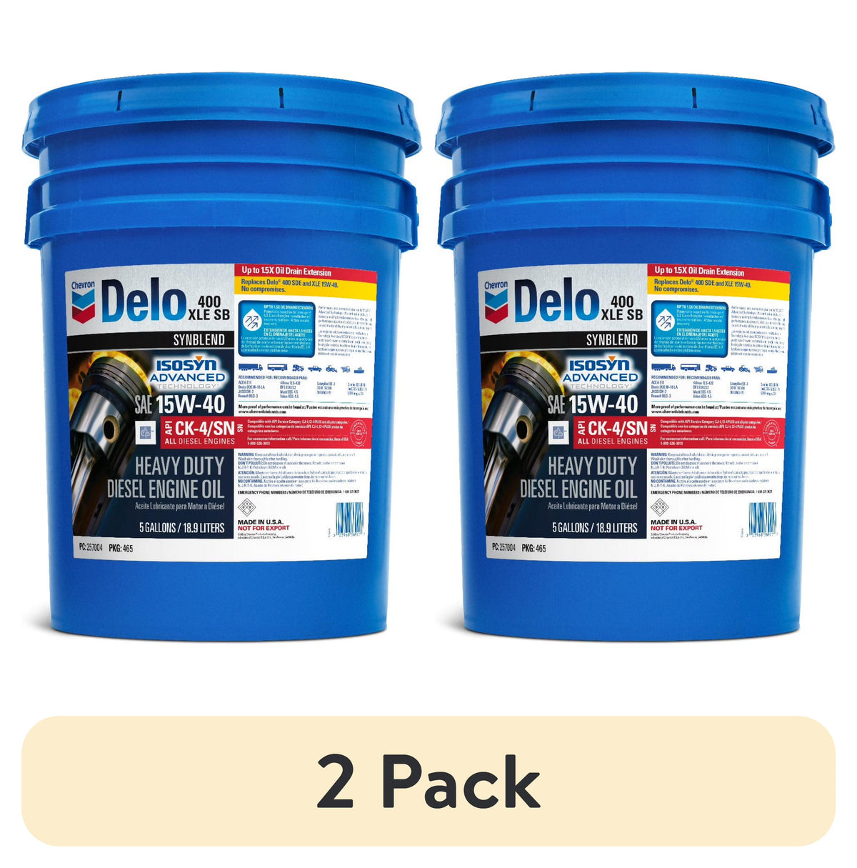 Delo 400 XLE SB Synthetic Blend SAE 15W - 40 Heavy - Duty Diesel Motor Oil 5 Gallon