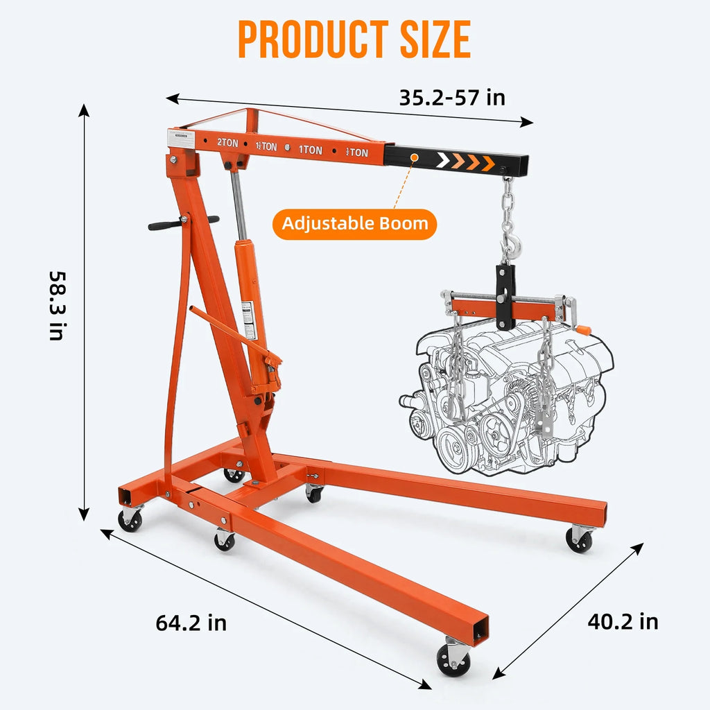 GARVEE 2 Ton Folding Hydraulic Engine Hoist with Lever, Folding Engine Shop Crane Hoist Lift, Heavy Cherry Picker