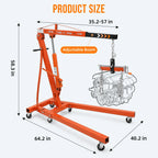 GARVEE 2 Ton Folding Hydraulic Engine Hoist with Lever, Folding Engine Shop Crane Hoist Lift, Heavy Cherry Picker