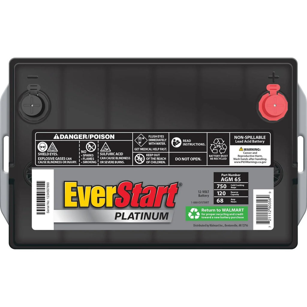 Everstart Platinum AGM Automotive Battery, Group Size 65 12 Volt, 750 CCA