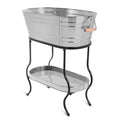 Steel Galvanized Beverage Tub with Stand and Drip Pan Tray - Oval Shape (Large Size) by MG Decor - Madhu Collection