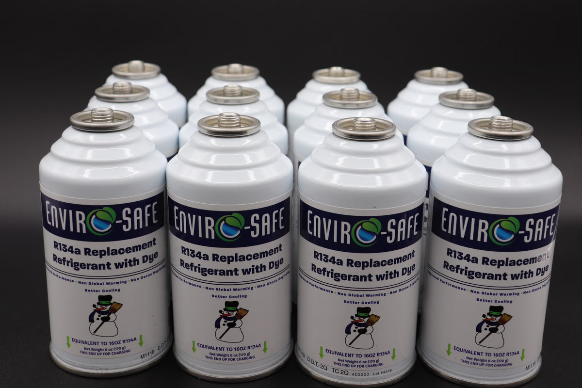 Envirosafe R134a, R134, R - 134a Replacement Refrigerant with (Dye), Case of 12 Cans #1030