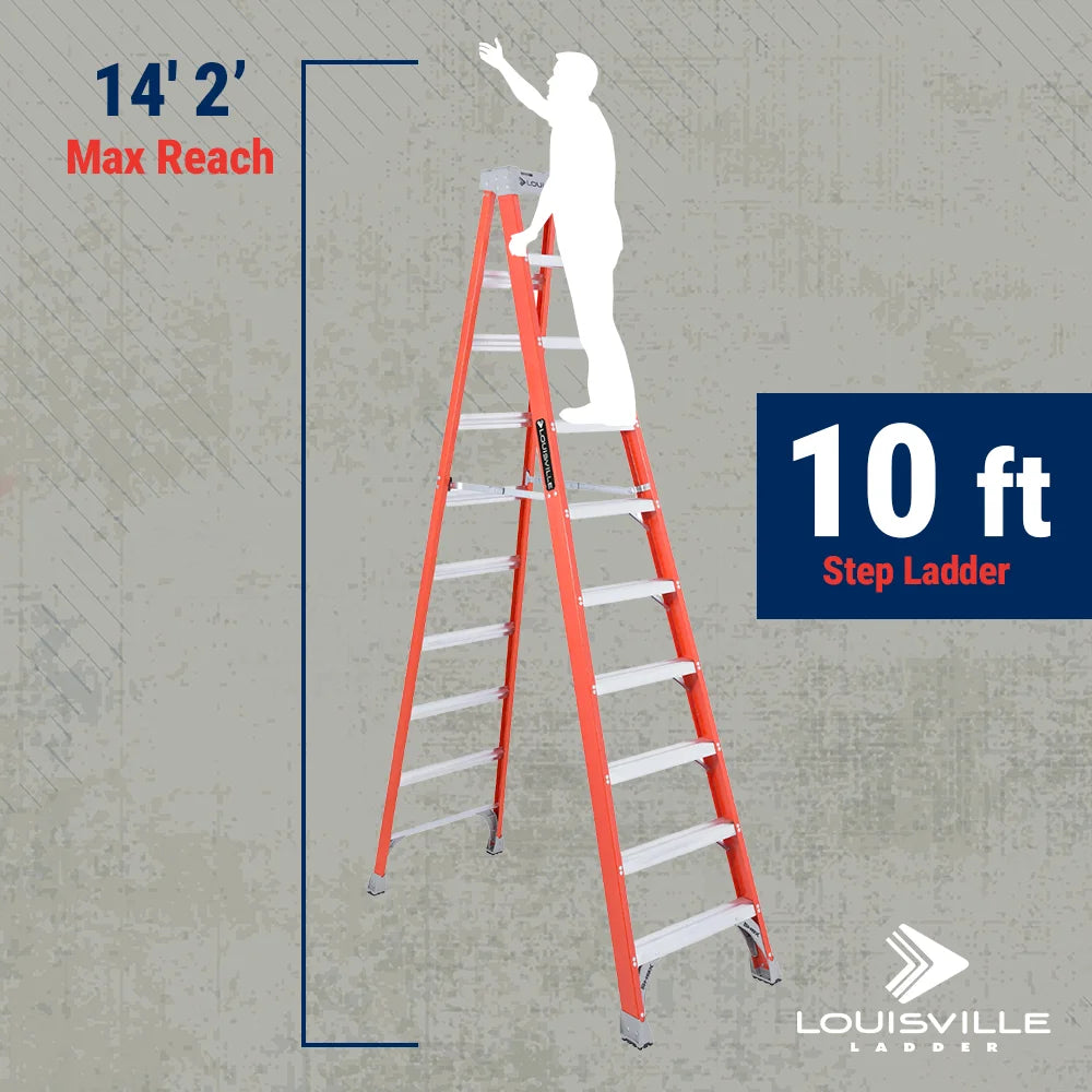 Louisville Ladder 10 - Foot Fiberglass Step Ladder, 300 - Pound Load Capacity, Type IA, FS1510