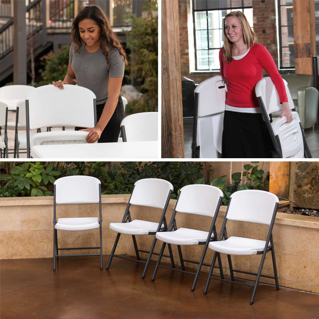 Lifetime Combo Set of (4) 8 - Foot Rectangle Folding Tables & (32) Chairs, Indoor/Outdoor Use, White (80147)