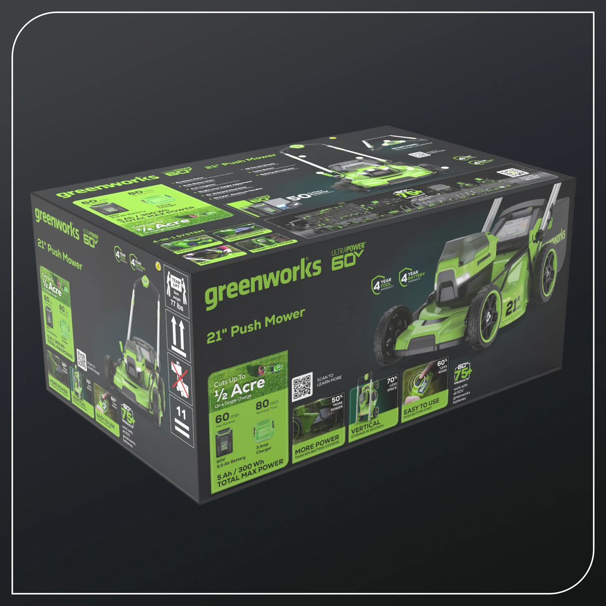 Greenworks 60V 21" Push Lawn Mower + (1) 5.0 Ah Battery & Charger 2546502