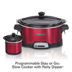 Hamilton Beach Stay or Go Programmable Slow Cooker with Party Dipper, 7 Quart Capacity, Removable Crock, Red, 33478
