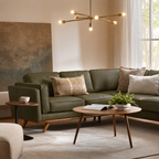 Olive Green Upholstered L Shaped Sectional Sofa with Wood Legs