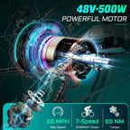 Vivi Electric Bike 26" City Commuter Electric Bike 48V 500W Step - Through Electric Bike 19.8MPH Electric Cruiser