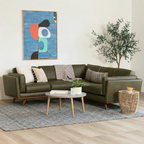Olive Green Upholstered L Shaped Sectional Sofa with Wood Legs