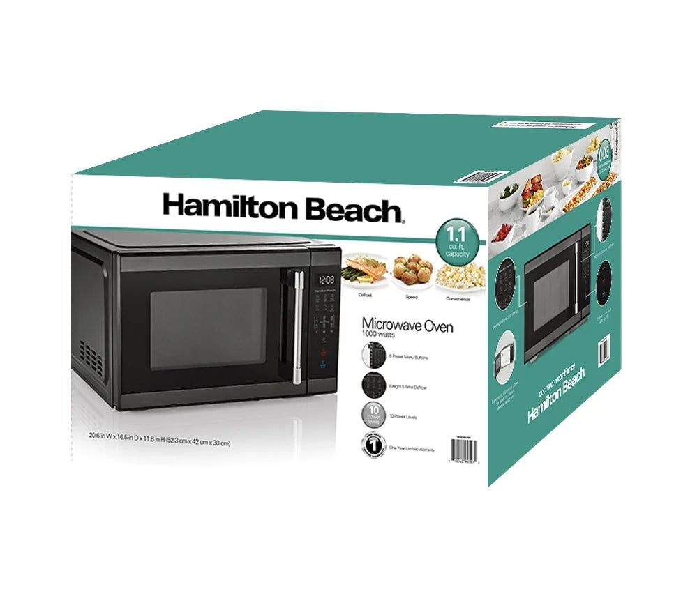 Hamilton Beach 1.1 Cu. Ft. Countertop Microwave Oven, 1000 Watts, White Stainless Steel