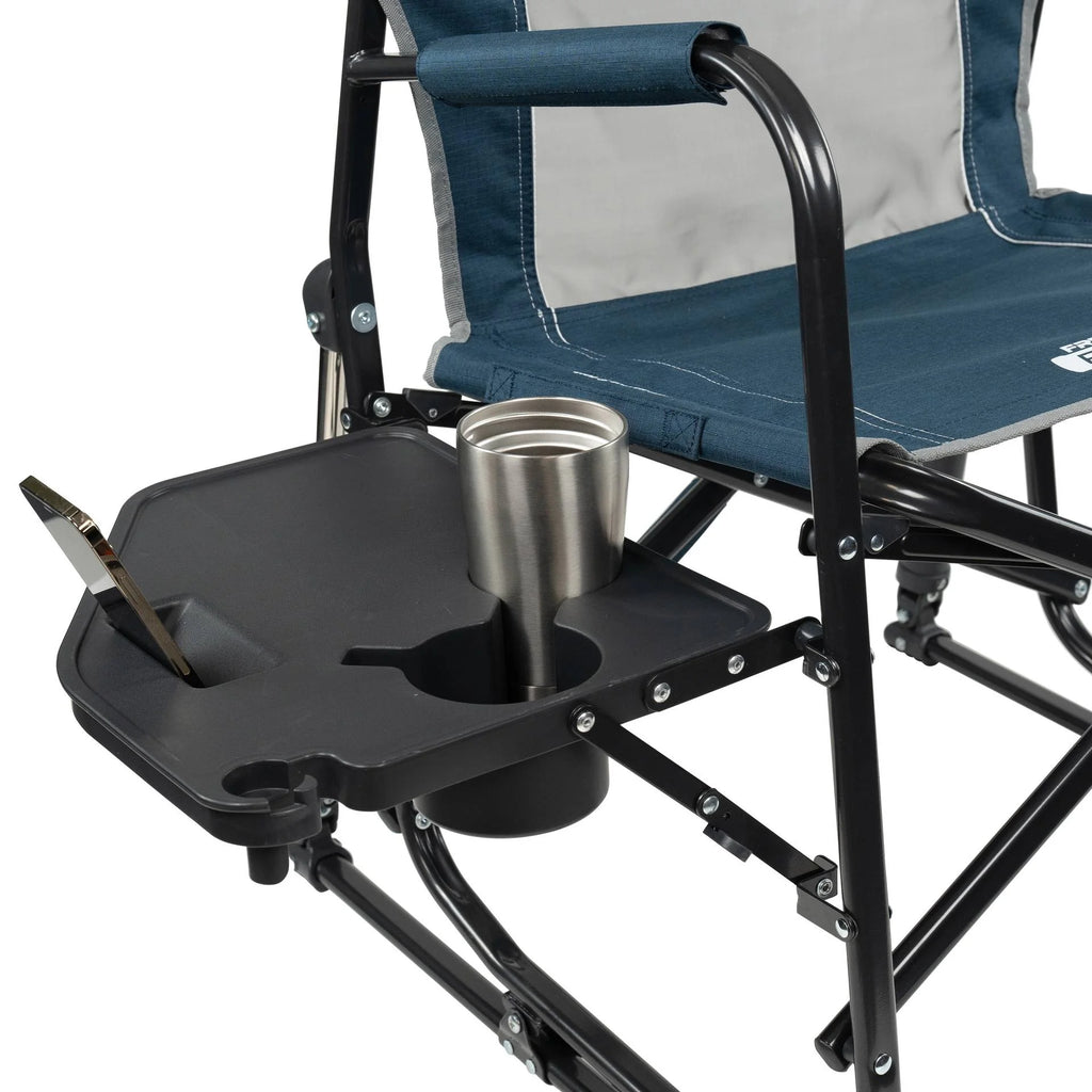 GCI Outdoor Freestyle Rocker with Side Table Foldable Rocking Camp Chair, Heathered Pewter