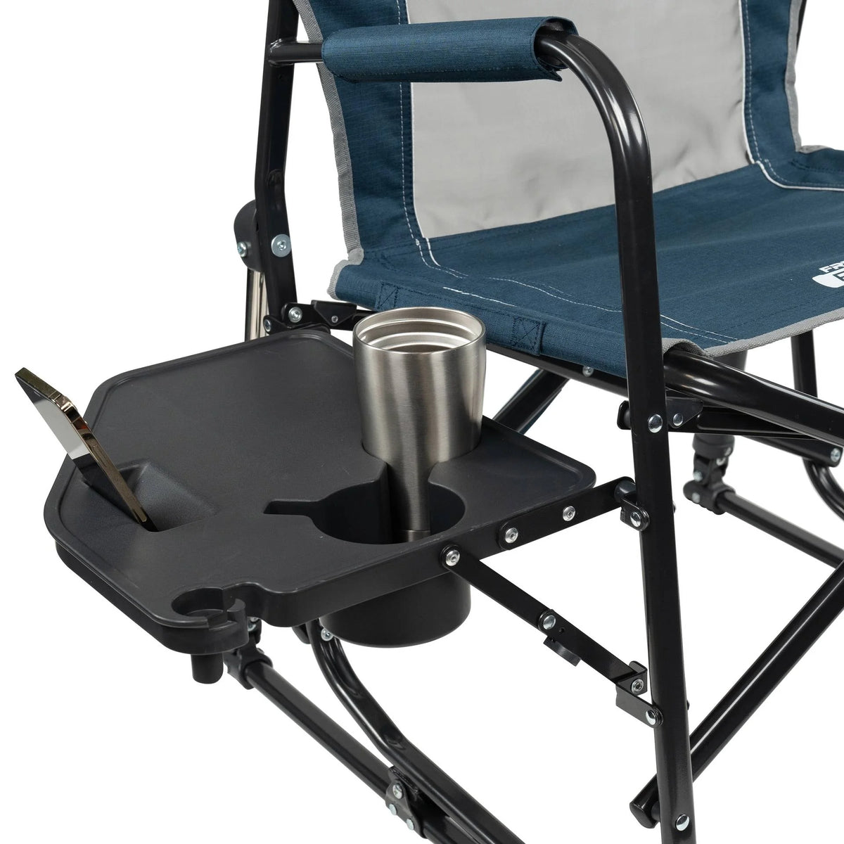 GCI Outdoor Freestyle Rocker with Side Table Foldable Rocking Camp Chair, Heathered Pewter