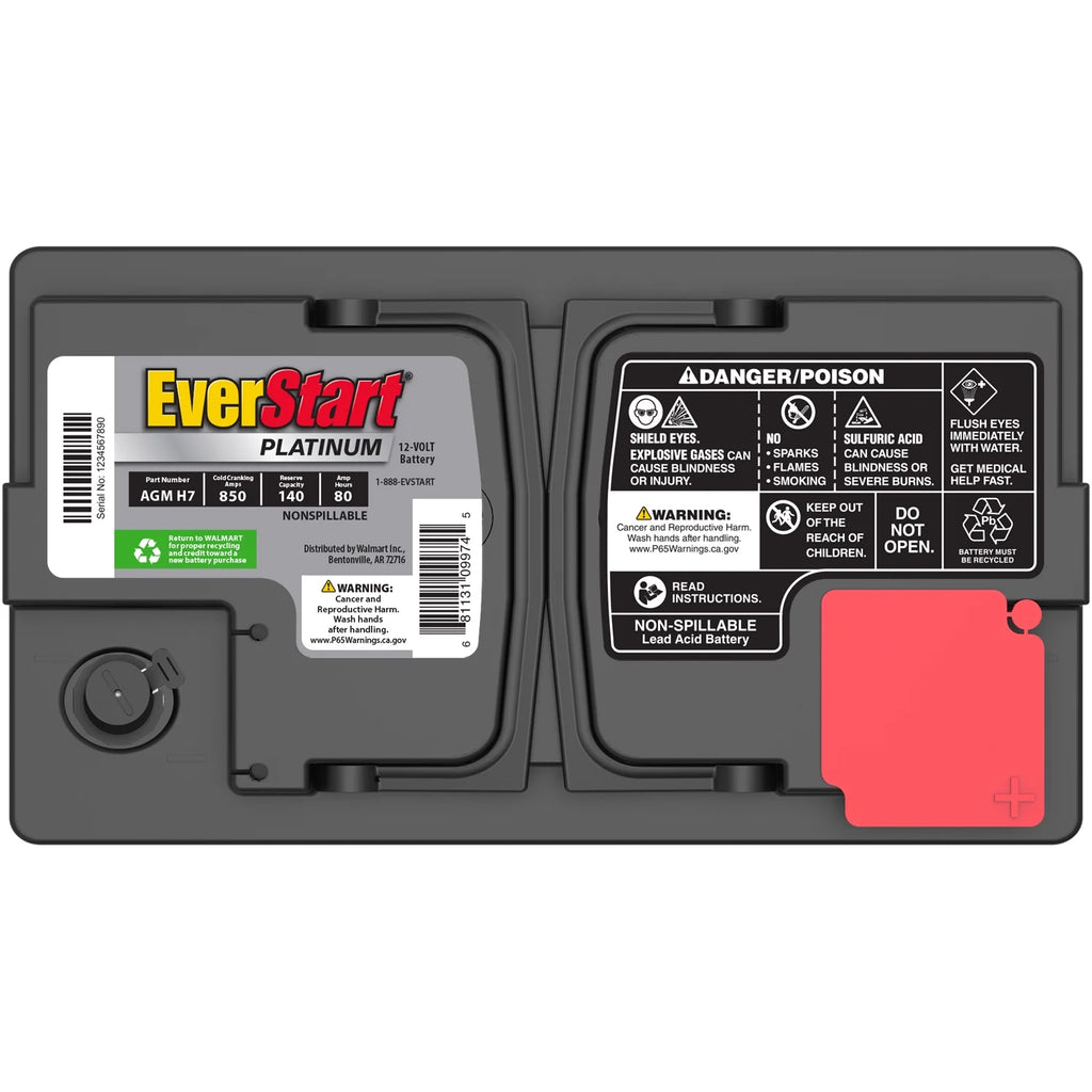 Everstart Platinum AGM Automotive Battery, Group Size H7 / LN4 / 94R 12 Volt, 850 CCA