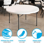 Lifetime 60 in Round Folding Table, Indoor/Outdoor Commercial Grade, Almond (280435)