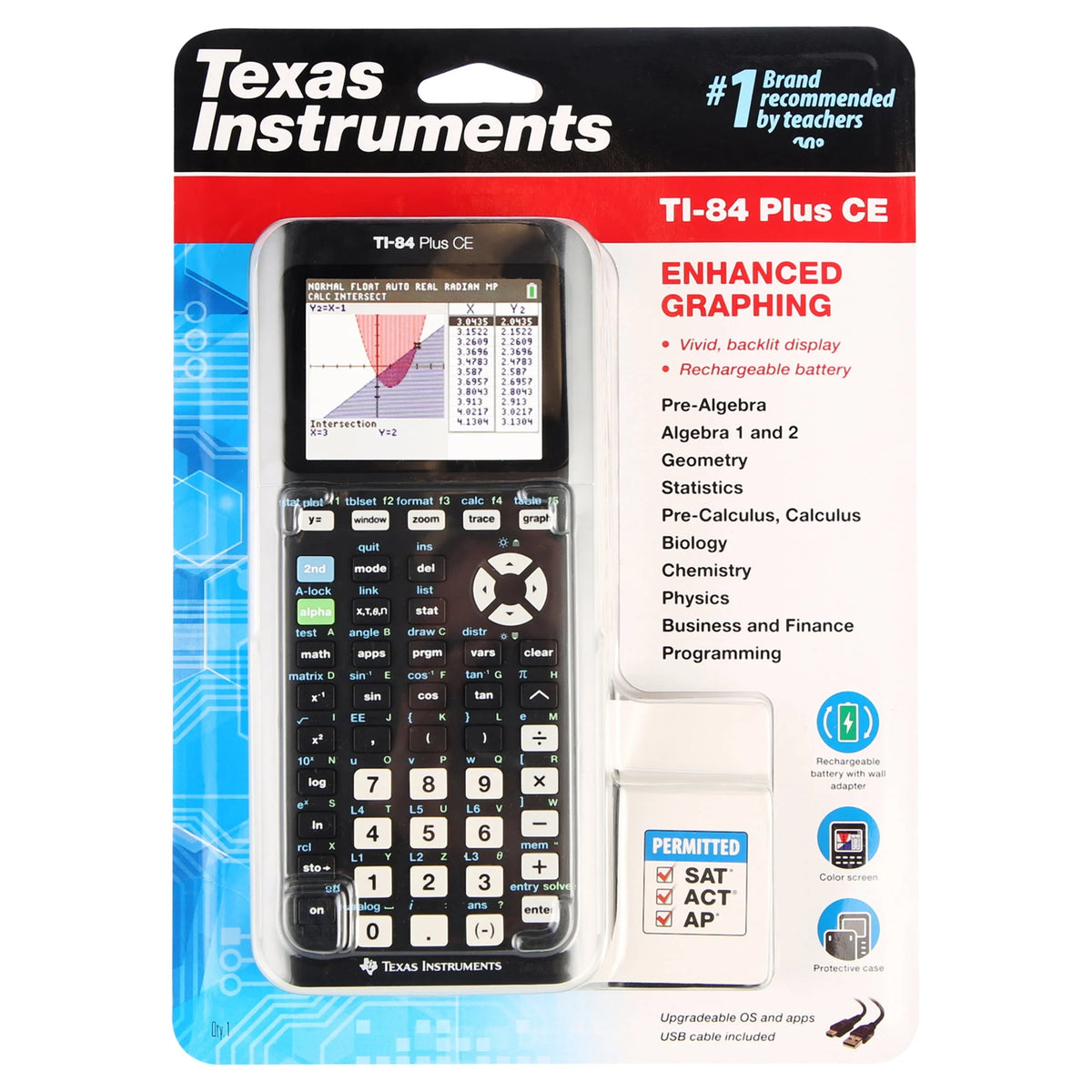 Texas Instruments Ti - 84 Plus CE Graphing Calculator, Black, 7.5 in