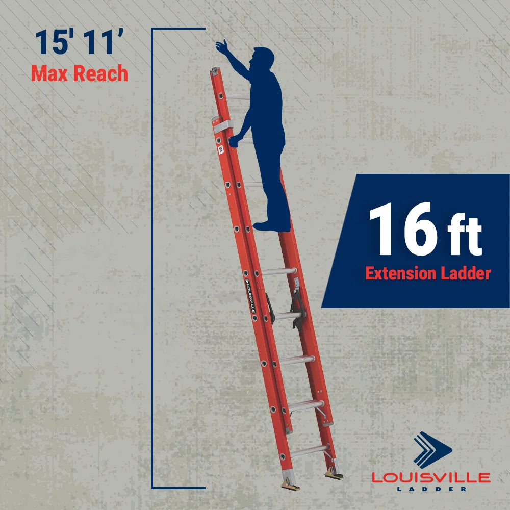 Louisville Ladder 16 - Foot Fiberglass Extension Ladder, 300 - Pound Load Capacity, Type IA, FE3216