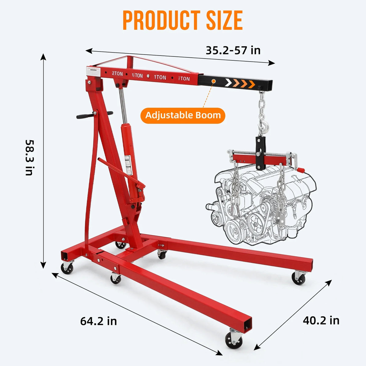 GARVEE 2 Ton Folding Hydraulic Engine Hoist with Lever, Folding Engine Shop Crane Hoist Lift, Heavy Cherry Picker