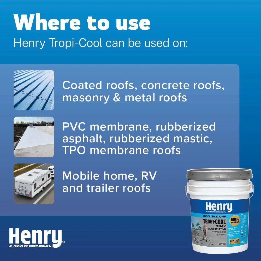 Henry 887G Tropi - Cool Gray HE887G018 100% Silicone Reflective Roof Coating 4.75 Gal