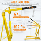 GARVEE 2 Ton Folding Hydraulic Engine Hoist with Lever, Folding Engine Shop Crane Hoist Lift, Heavy Cherry Picker