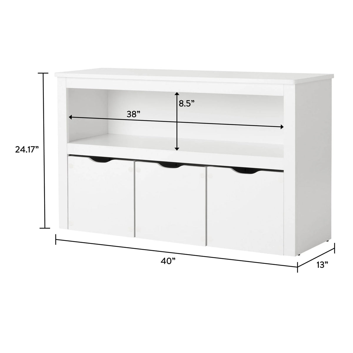 Your Zone Kids Toy Storage Cabinet with Three Rolling Bins, White Finish