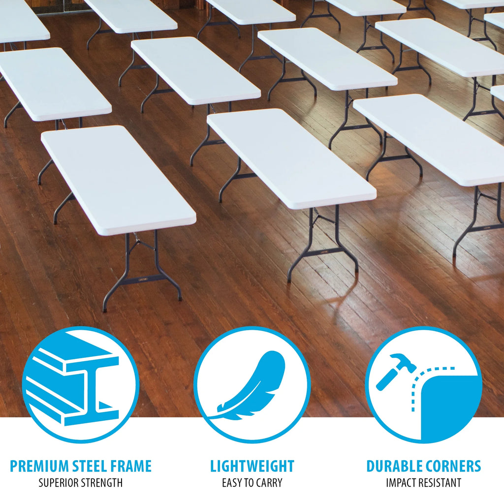 Lifetime Combo Set of (4) 8 - Foot Rectangle Folding Tables & (32) Chairs, Indoor/Outdoor Use, White (80147)