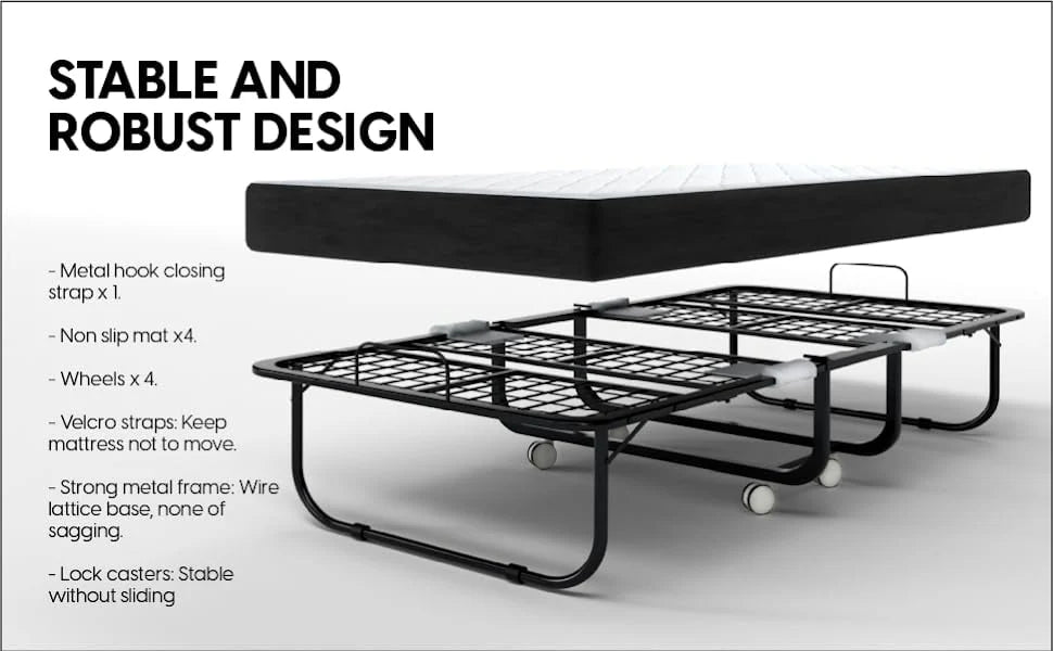 Econohome Folding Bed with Mattress - 75x31 Cot Size Bed Frame - Portable Foldable Roll Away Adult Bed for Guest - 5