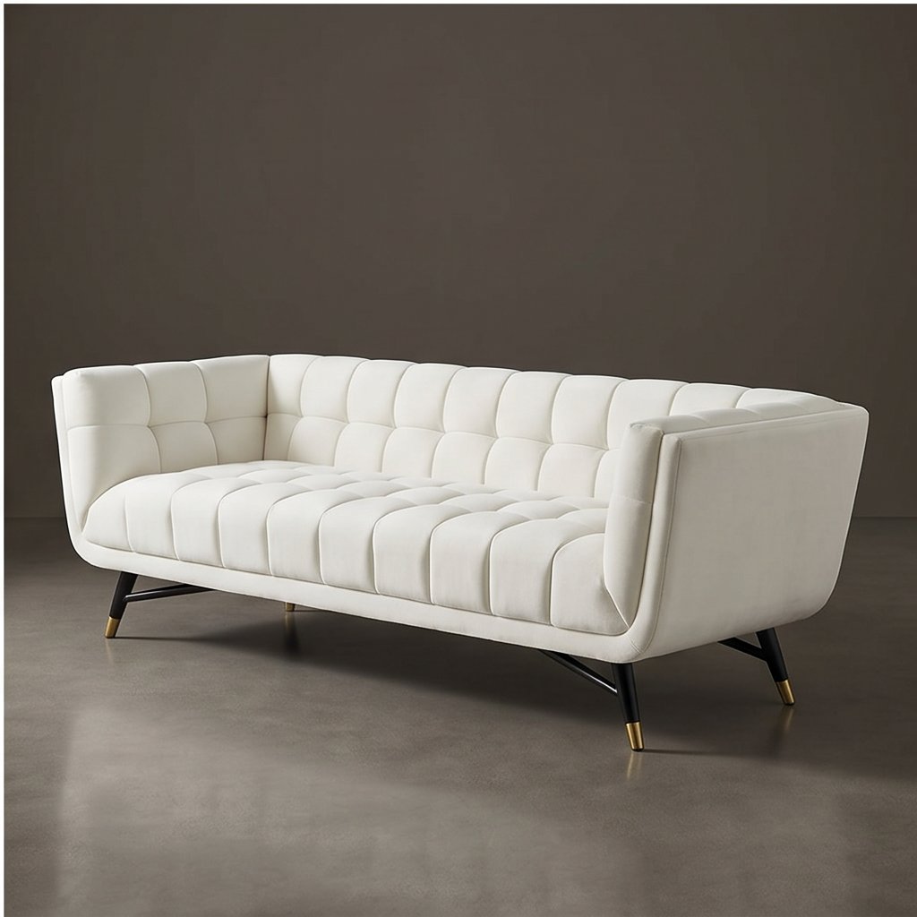 Roomviax Adrianna Upholstered Velvet Sofa Ivory