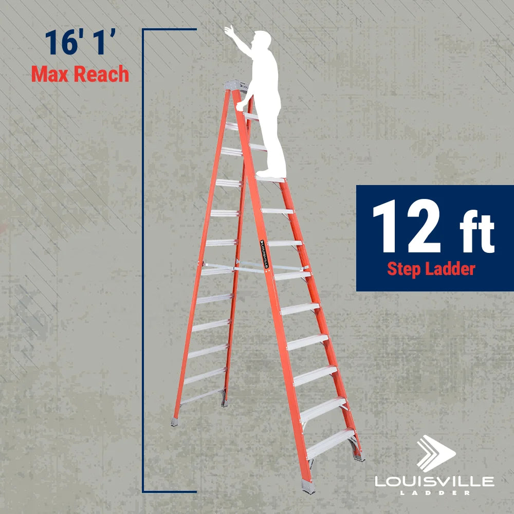 Louisville Ladder 12 - Foot Fiberglass Step Ladder, 300 - Pound Load Capacity, Type IA, FS1512