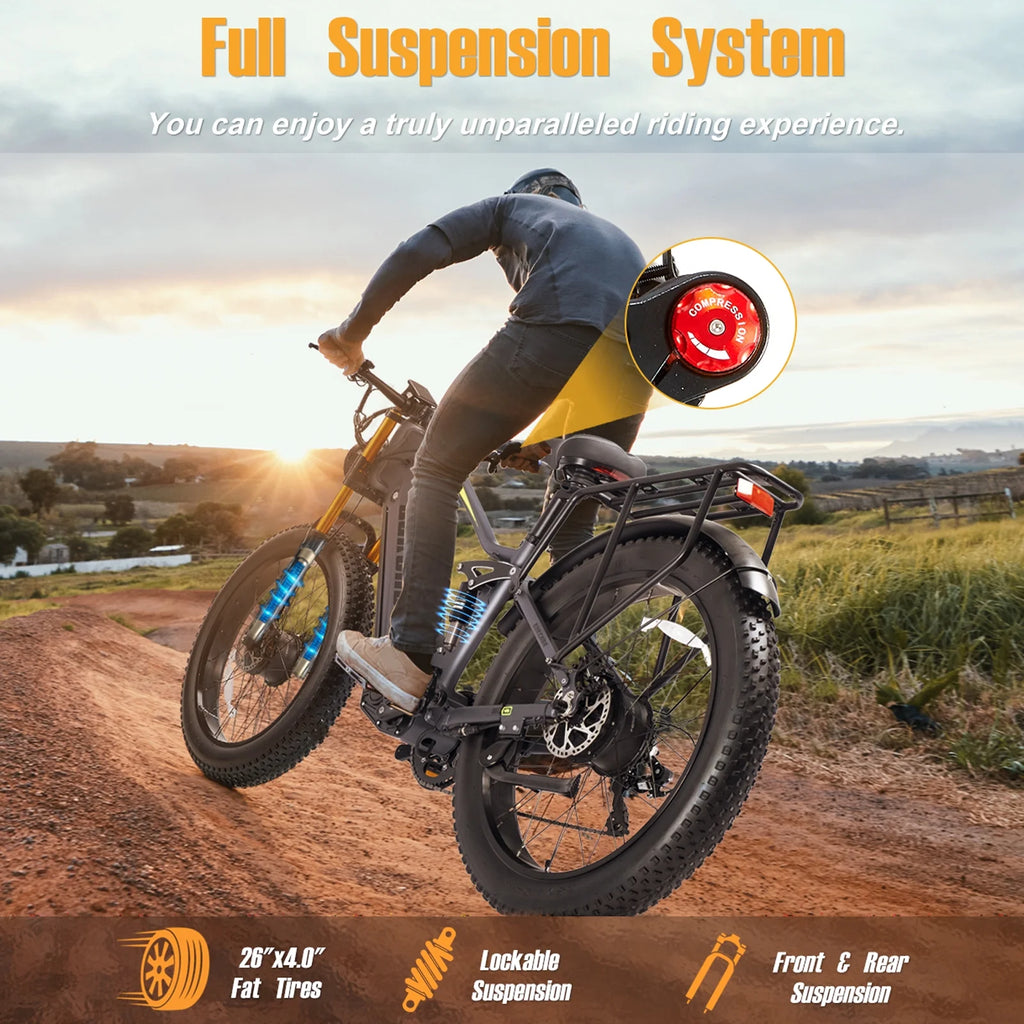 Electric Bike for Adults 26'', 1000W E - Mountain Bike 48V 30/20ah UL2849 Removable Battery, Fat Tire Ebike up to