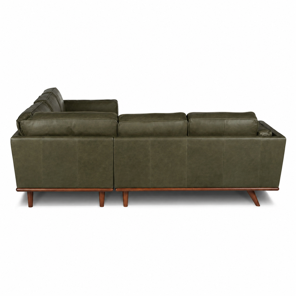 Olive Green Upholstered L Shaped Sectional Sofa with Wood Legs
