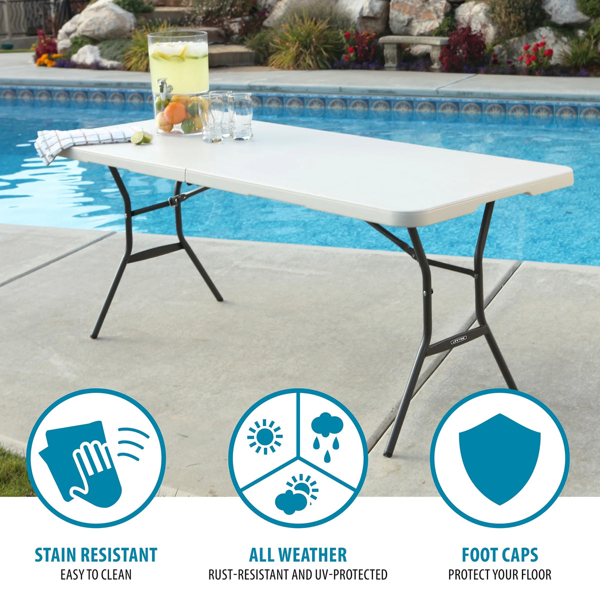 Lifetime 6' Commercial Grade High - Quality Fold - in - Half Folding Table, White (25011)