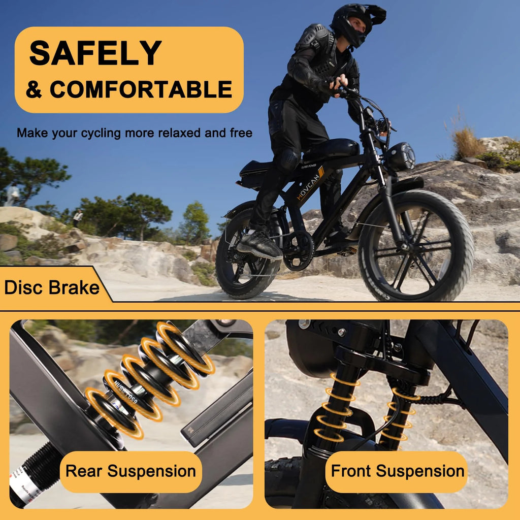 Movcan V30 Electric Bike for Adult, 1000W 20" Fat Tire 48V 15.6AH Removable Battery, 28MPH 7 - Speed Disc Brake Off