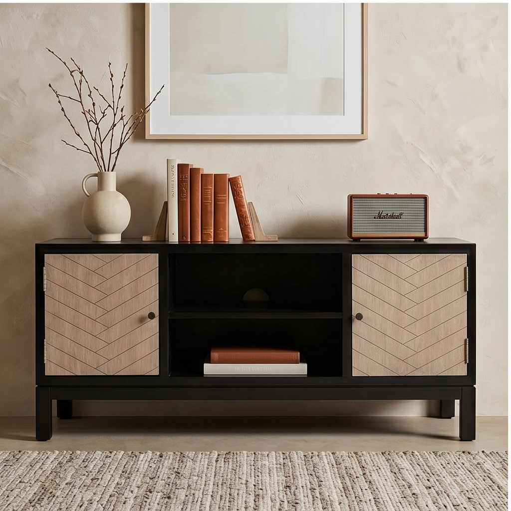 Roomviax Ajani 2 Door 1 Shelf Media Stand Black/Greige