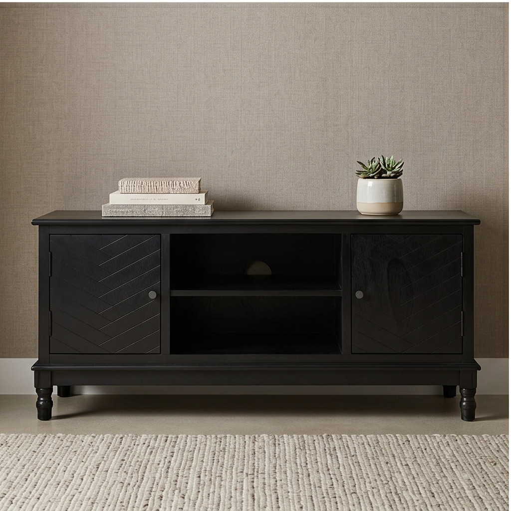 Roomviax Magnolia 2 Door 2 Shelf Media Stand Black