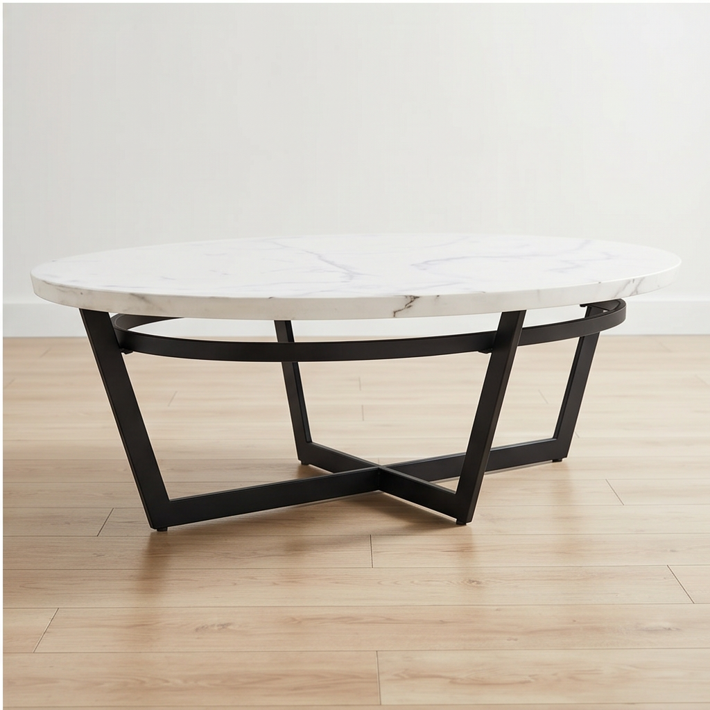 Roomviax Pluto Oval Coffee Table White Marble/Black