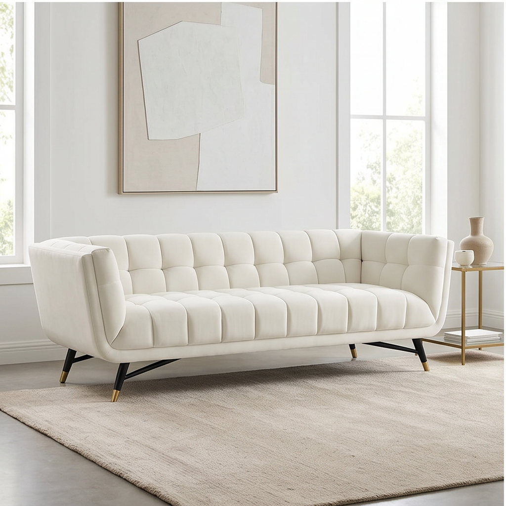 Roomviax Adrianna Upholstered Velvet Sofa Ivory